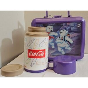 Vintage 1996 Coca-Cola lunch box and thermos set, featuring the iconic bears!